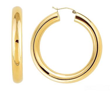 14K Yellow Gold Thick Tube Hoop Earrings with Click-Down Clasp, (6mm Tube) 35mm - LooptyHoops