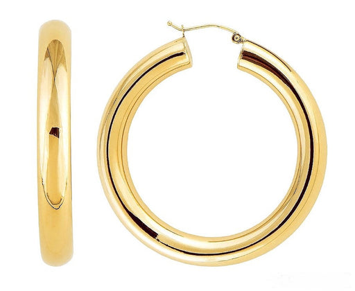 14K Yellow Gold Thick Tube Hoop Earrings with Click-Down Clasp, (6mm Tube) - LooptyHoops