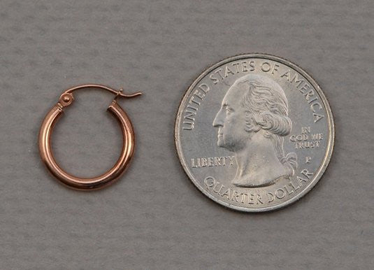 14K Rose Gold Lightweight Click-down Hoop Earrings, .60 Inches (15mm) (2mm) - LooptyHoops