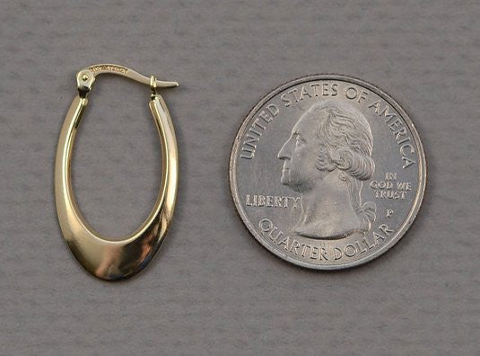 14k Yellow Gold Tapered Oval Hoop Earrings, 1 Inch (1.5mm Tube) - LooptyHoops