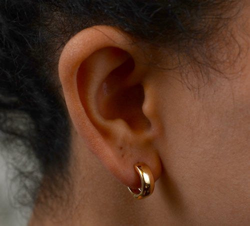 14k Yellow or Rose Gold Hinged Huggie Hoop Earrings (5mm), 1/2 inch (12mm) - LooptyHoops