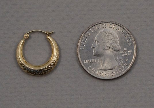 14k Yellow Gold Diamond Cut Textured Crescent Moon Hoop Earrings, 0.7 inch (17mm) - LooptyHoops