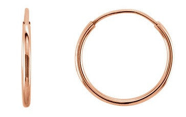 14k Rose Gold Thin Endless Hoop Earrings (1mm) All Sizes