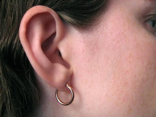 14K Rose Gold Lightweight Click-down Hoop Earrings, .60 Inches (15mm) (2mm) - LooptyHoops