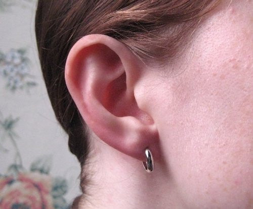 14k White Gold Hinged Huggie Hoop Earrings (3mm) 1/2 inch (12mm) - LooptyHoops