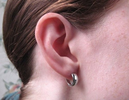 Single 14k White Gold Hinged Huggie Hoop Earring (5mm), 1/2 inch (13mm) - LooptyHoops