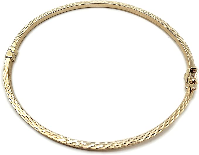 14k Yellow Gold Diamond Cut Bangle Bracelet - LooptyHoops
