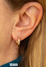 Small 14k Yellow Gold Wide Hinged Huggie Hoop Earrings, 0.5 In (12mm) or 0.6 In (15mm) (3mm Tube) - LooptyHoops