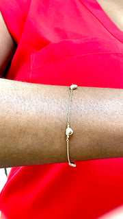 14k Yellow Gold Puffed Hearts Bracelet - LooptyHoops