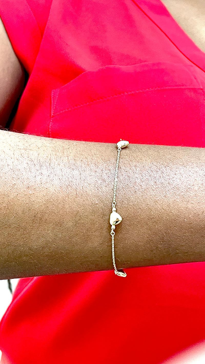 14k Yellow Gold Puffed Hearts Bracelet - LooptyHoops