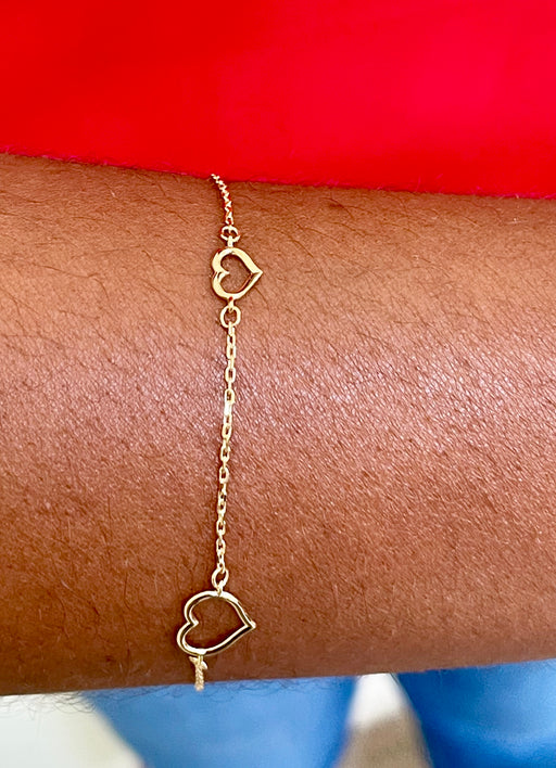 14k Yellow Gold Open Hearts Bracelet - LooptyHoops