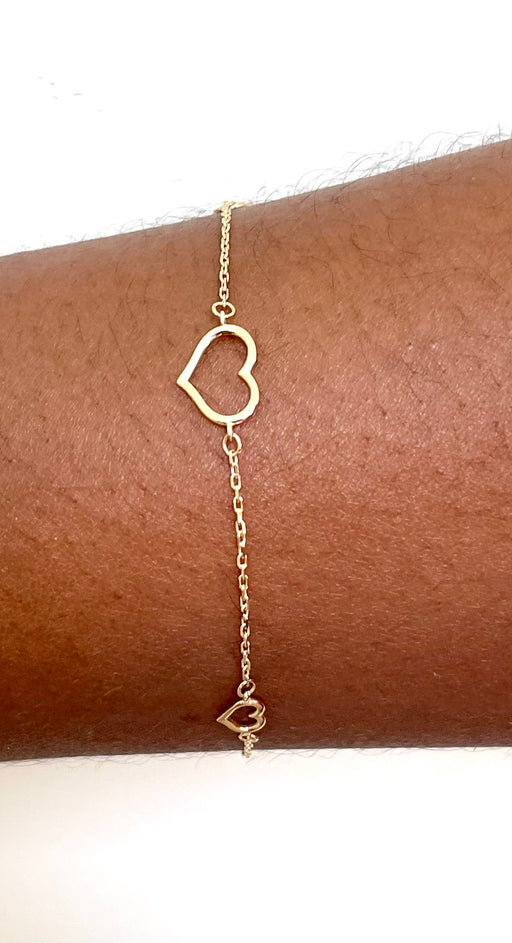 14k Yellow Gold Open Hearts Bracelet - LooptyHoops