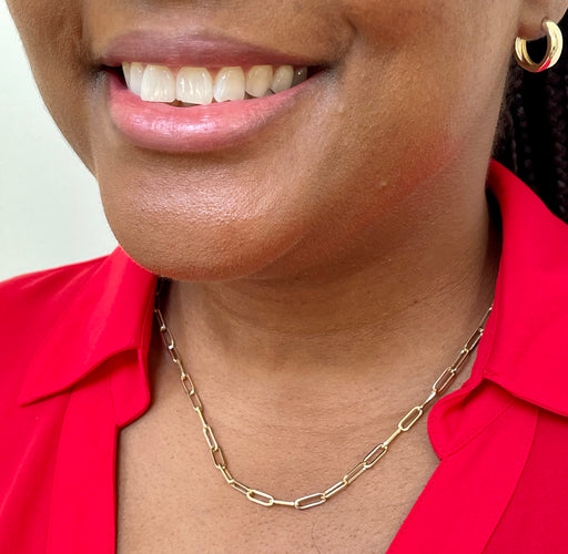 14k Yellow Gold 3mm x 8mm Paperclip Open Link Necklace, 18 inches - LooptyHoops