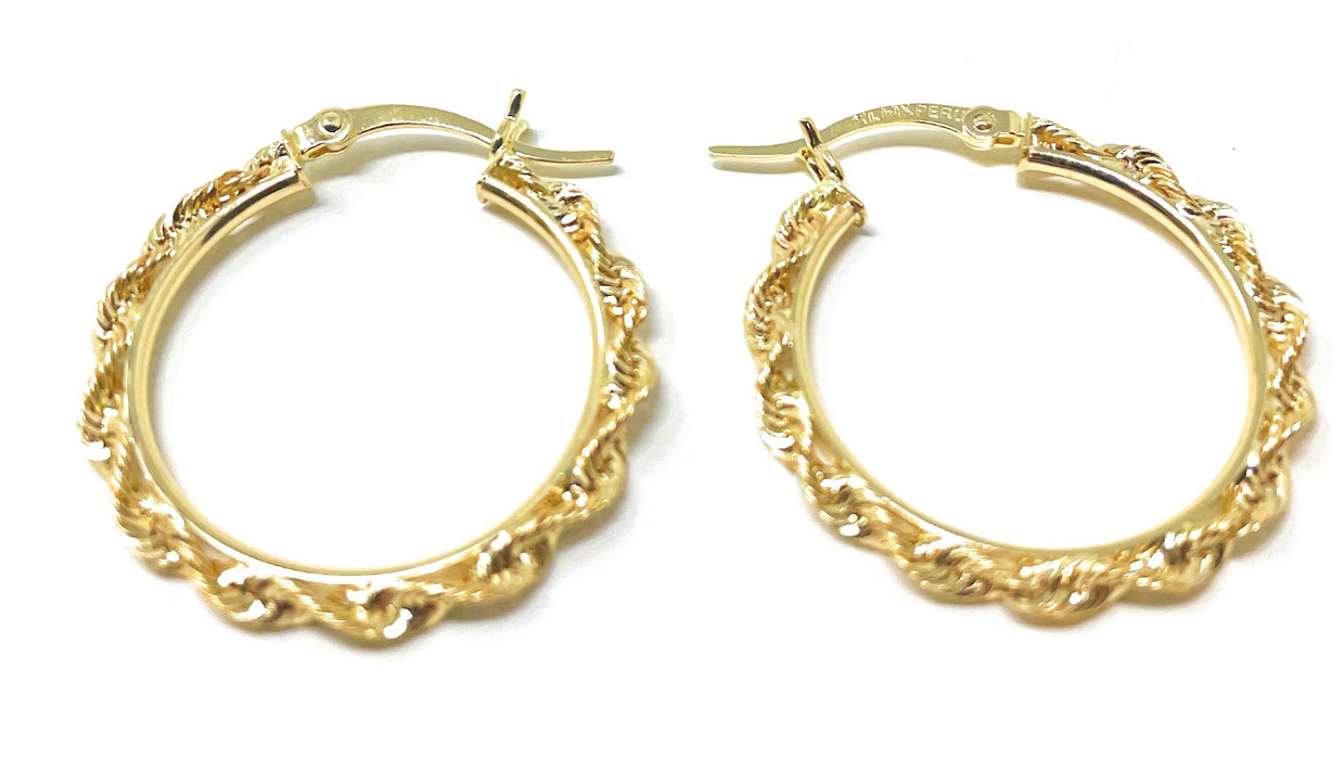 14k Yellow Gold Diamond Cut Click-down Hoop Earrings (2mm), All Sizes - LooptyHoops