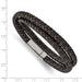 Stainless Steel Polished Brown/Black Leather Braided 15.75in Wrap Bracelet - LooptyHoops