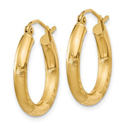 14k Yellow Gold Satin & Diamond Cut Hoop Earrings (3mm), 20mm - LooptyHoops
