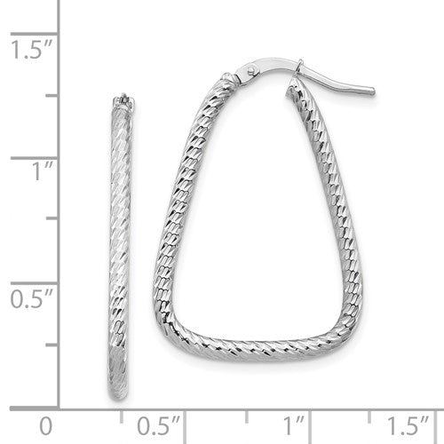 14k White Gold 2mm Small Diamond-cut Twisted Triangle Hoop Earrings, 31mm - LooptyHoops