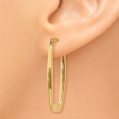 14k Yellow Gold Polished 2.25mm Thick Rectangle Hoop Earrings, 33mm - LooptyHoops