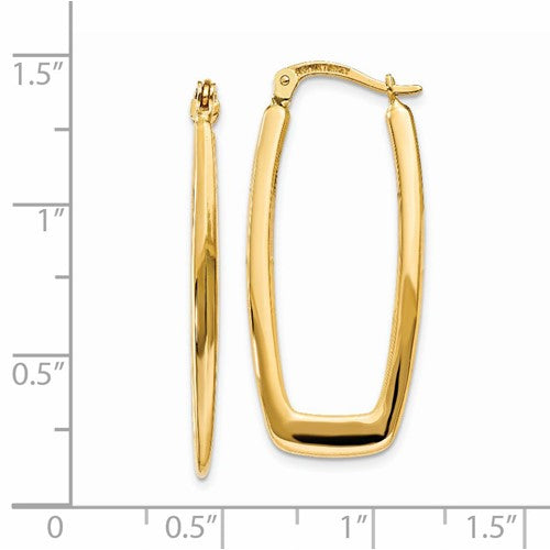 14k Yellow Gold Polished 2.25mm Thick Rectangle Hoop Earrings, 33mm - LooptyHoops