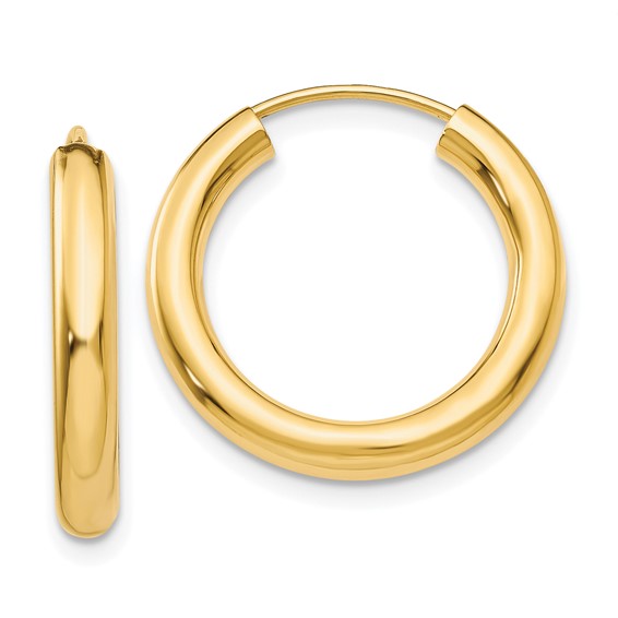 14k Yellow Gold Endless Hoop Earrings – 3mm Tube – Small to Large