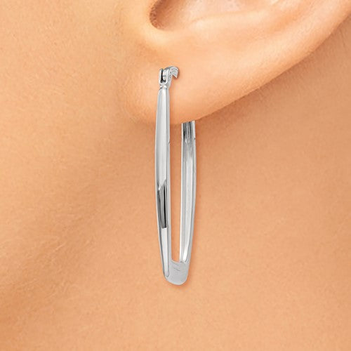 14k White Gold Polished 2.25mm Rectangle Hoop Earrings, 33mm - LooptyHoops