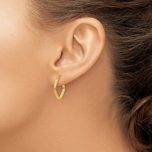 14K Yellow Gold Diamond Cut Squared Hoop Earrings, 17mm - LooptyHoops