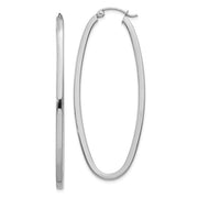 14K White Gold Oval Hoop Earrings w/ Square Tube, 1.2 In (31mm) (2mm Tube) - LooptyHoops