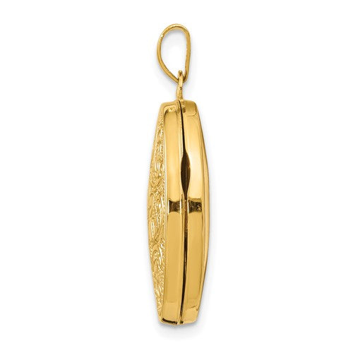14K Yellow Gold Scrolled Floral Oval Locket Pendant, 23mm x 21mm - LooptyHoops