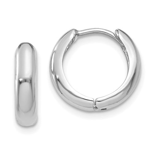 14k White Gold Hinged Huggie Hoop Earrings (3mm) 1/2 inch (12mm) - LooptyHoops