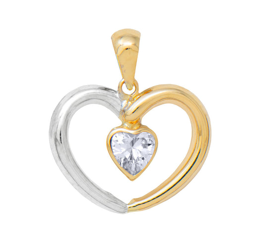 14k Yellow and White Gold CZ Heart Pendant - LooptyHoops