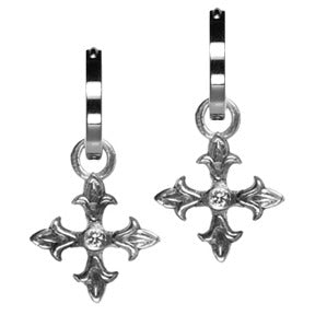 Sterling Silver Diamond Cross Fleury Earring Charms - LooptyHoops