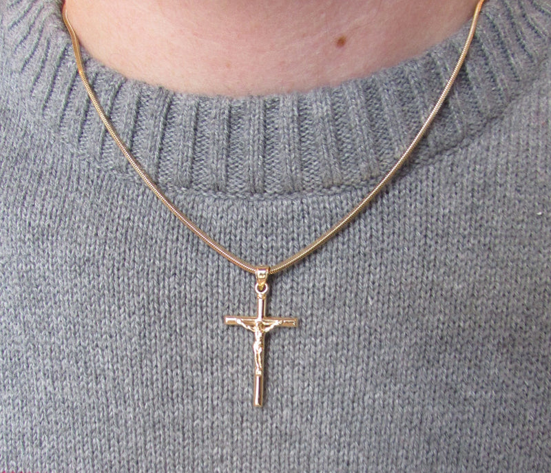 Medium 14K Yellow Gold Crucifix Cross Pendant, 33mm x 20mm - LooptyHoops