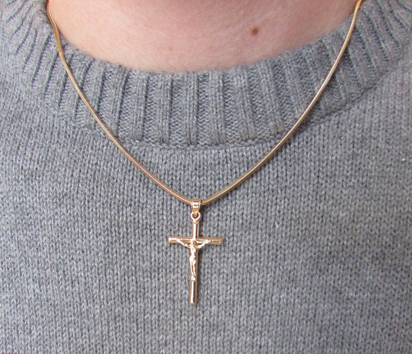 Medium 14K Yellow Gold Crucifix Cross Pendant, 33mm x 20mm - LooptyHoops