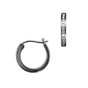 Sterling Silver Silver and Diamond Hoop Earrings (13mm) - LooptyHoops