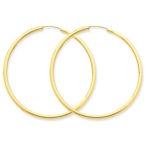 Large 14k Yellow Gold Continuous Endless Hoop Earring (2mm Tube), 2 Inches (50mm) - LooptyHoops