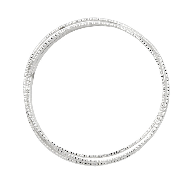 Sterling Silver Intertwining Tripled & Rippled Bangle Bracelets, 68mm - LooptyHoops