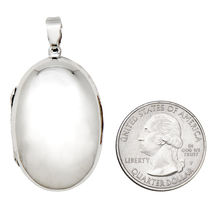 Large Sterling Silver High-Polish Oval Locket Pendant, 35mm - LooptyHoops