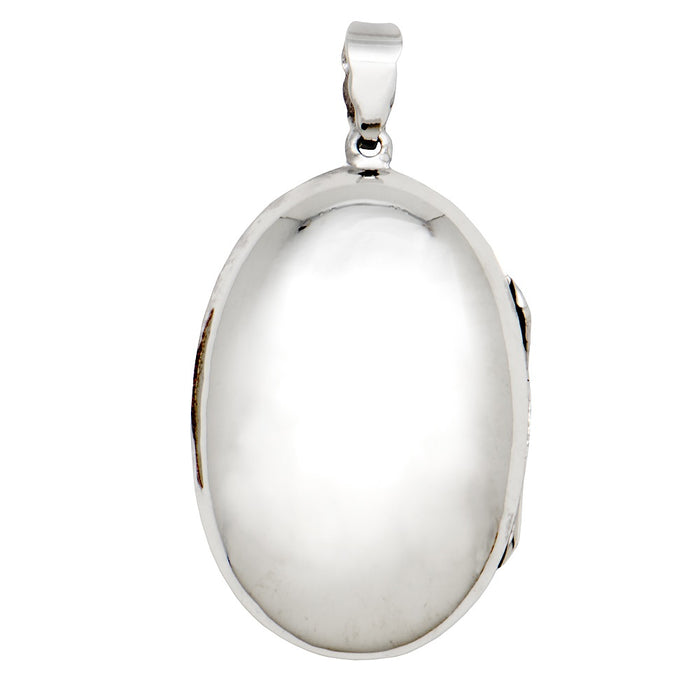 Large Sterling Silver High-Polish Oval Locket Pendant, 35mm - LooptyHoops