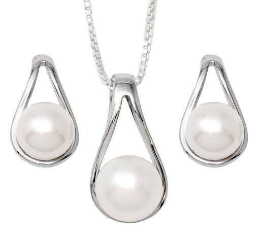 Your Choice: Sterling Silver Freshwater Pearl Post-Back Teardrop Earrings - OR - Matching Freshwater Pearl Pendant & Necklace - OR – Gift Set of All Three - LooptyHoops