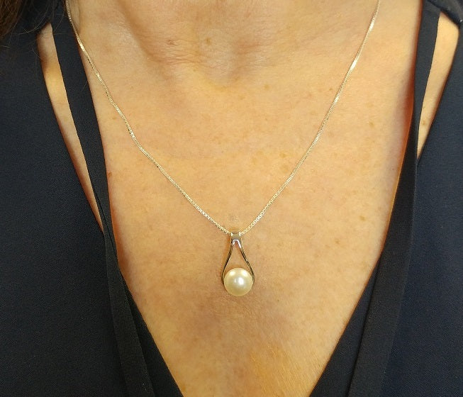Your Choice: Sterling Silver Freshwater Pearl Post-Back Teardrop Earrings - OR - Matching Freshwater Pearl Pendant & Necklace - OR – Gift Set of All Three - LooptyHoops