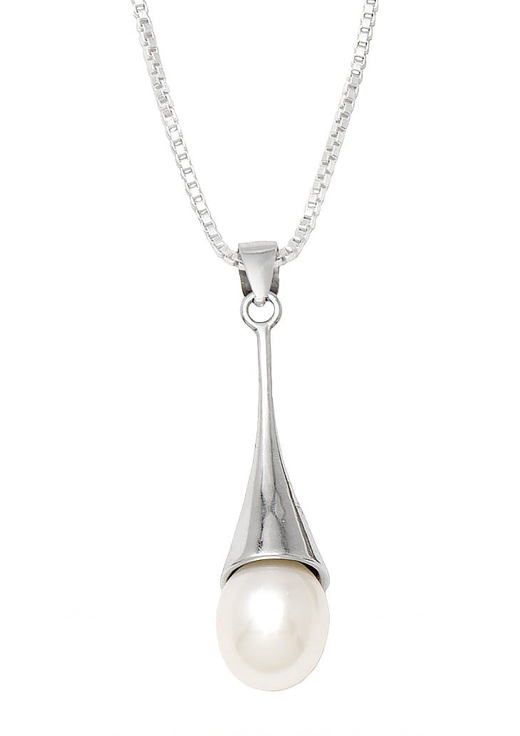 Your Choice: Sterling Silver Freshwater Pearl Hook-Backed Teardrop Drop Earrings - OR - Matching Freshwater Pearl Pendant & Necklace - OR – Gift Set of All Three - LooptyHoops