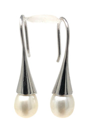 Your Choice: Sterling Silver Freshwater Pearl Hook-Backed Teardrop Drop Earrings - OR - Matching Freshwater Pearl Pendant & Necklace - OR – Gift Set of All Three - LooptyHoops