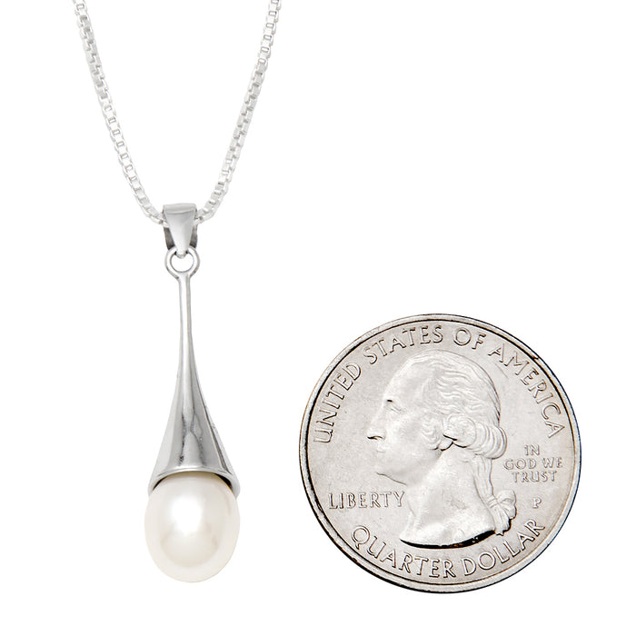 Your Choice: Sterling Silver Freshwater Pearl Hook-Backed Teardrop Drop Earrings - OR - Matching Freshwater Pearl Pendant & Necklace - OR – Gift Set of All Three - LooptyHoops