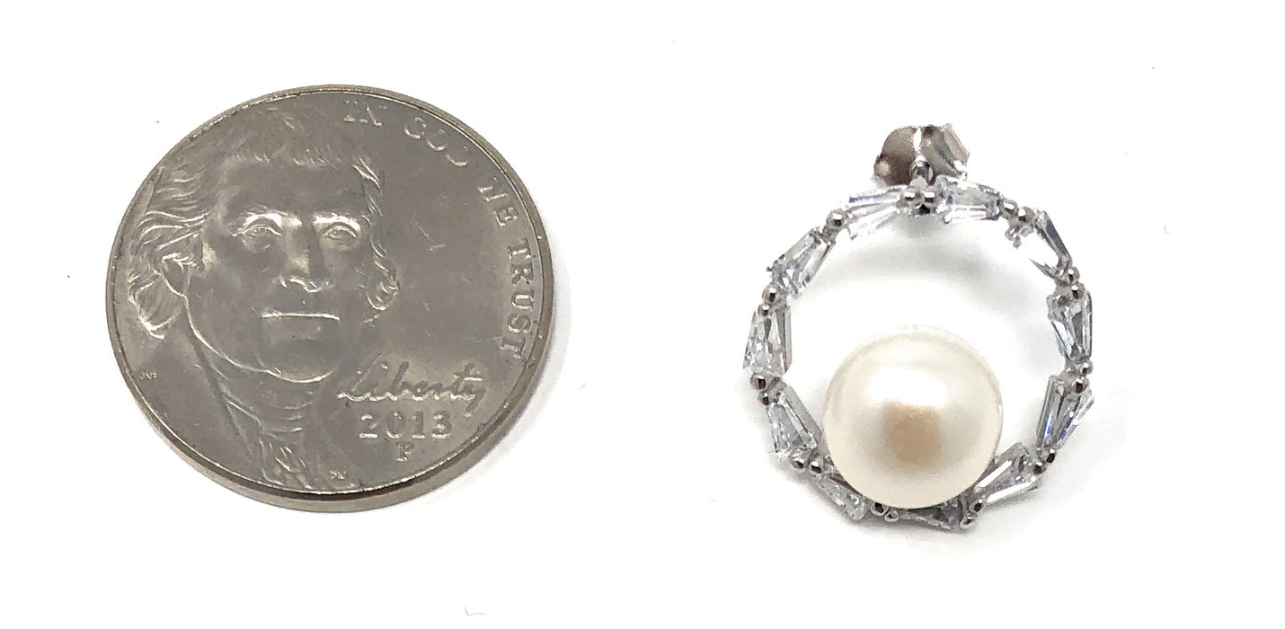 Sterling Silver Freshwater Pearl & CZ Post-Back Hoop Earrings, 15mm - LooptyHoops