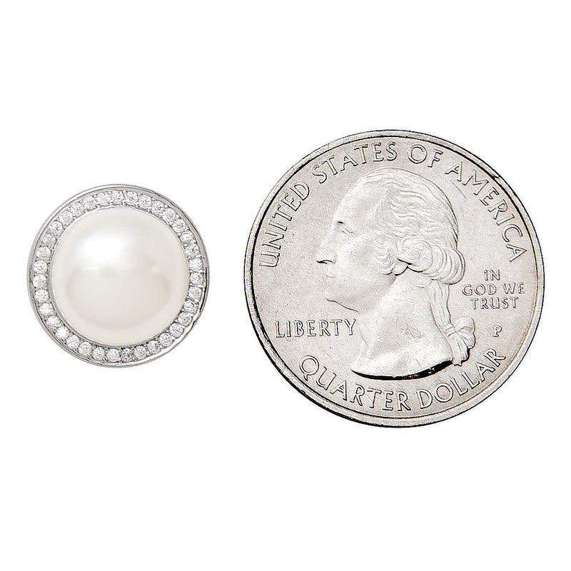 Your Choice: Sterling Silver CZ Halo Freshwater Pearl Stud Earrings - OR - Matching Freshwater Pearl Pendant & Necklace - OR – Gift Set of All Three - LooptyHoops