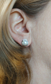 Your Choice: Sterling Silver CZ Freshwater Pearl Stud Earrings - OR - Matching Freshwater Pearl Pendant & Necklace - OR - Gift Set of All Three - LooptyHoops