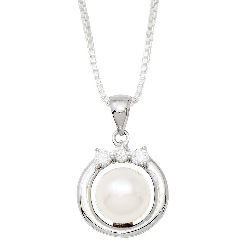 Your Choice: Sterling Silver CZ Freshwater Pearl Stud Earrings - OR - Matching Freshwater Pearl Pendant & Necklace - OR - Gift Set of All Three - LooptyHoops