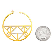 Unique Geometric Click-Down Hoop Earrings Plated in Gold or Rhodium, 46mm - LooptyHoops