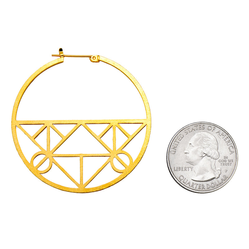 Unique Geometric Click-Down Hoop Earrings Plated in Gold or Rhodium, 46mm - LooptyHoops
