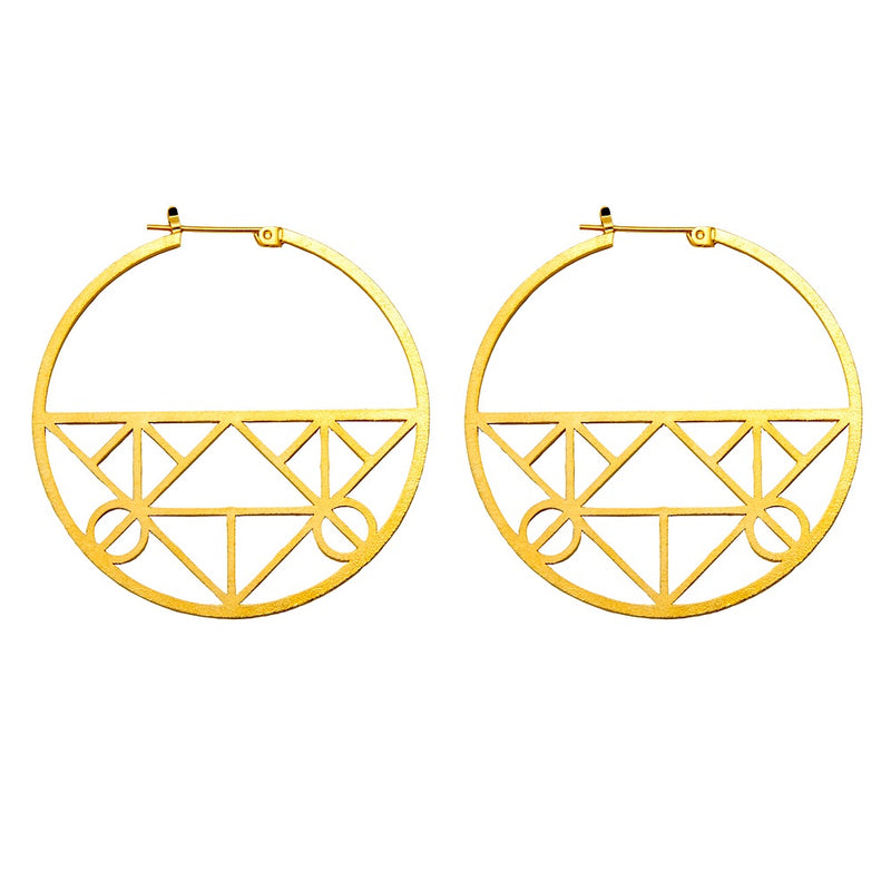 Unique Geometric Click-Down Hoop Earrings Plated in Gold or Rhodium, 46mm - LooptyHoops